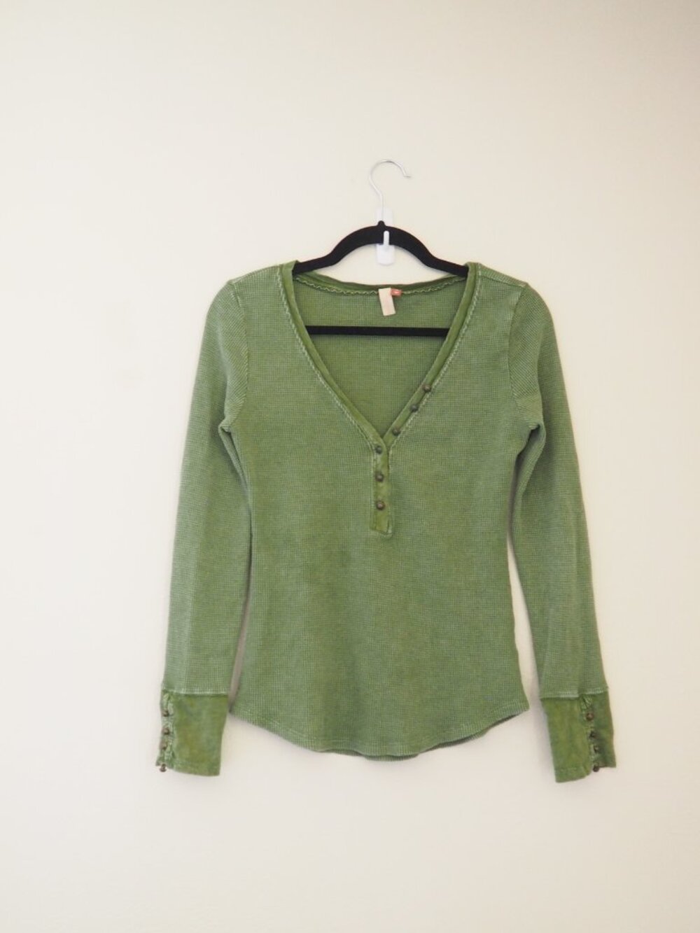 Anthropologie Pilcro Green Waffle Knit Long Sleeve Henley sz M - Picture 2 of 7